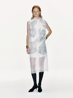 【雾中花影】品牌定染马蹄莲印花假两件薄纱半裙