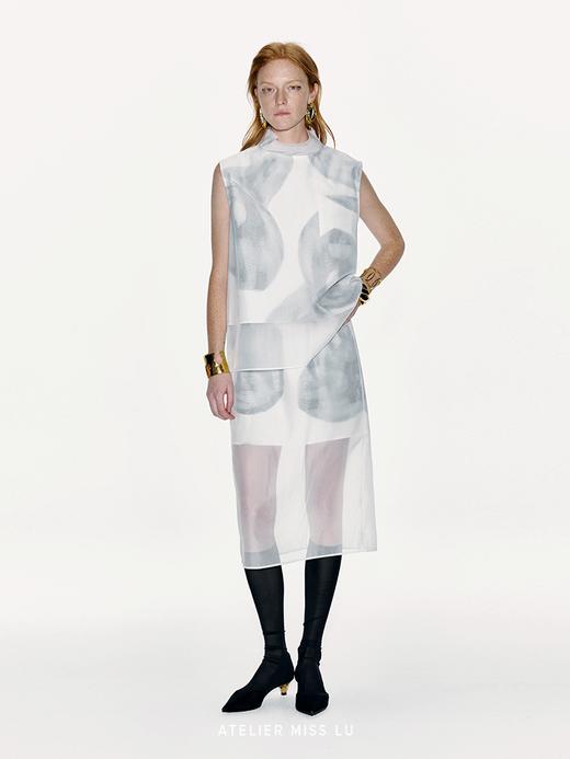 【雾中花影】品牌定染马蹄莲印花假两件薄纱半裙 商品图0