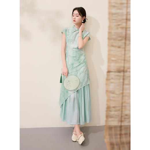 三彩【行云流水】2025春季新款新中式连衣裙旗袍假两件拼接长裙C 商品图3