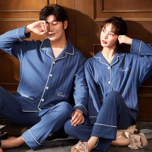 春秋款【情侣睡衣】纯棉长袖 秋冬季男士女士 可爱大码开衫家居服  商品图11