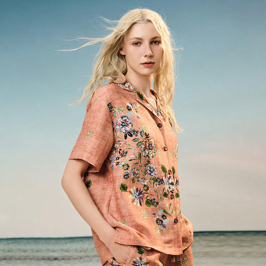 Solo seta女士海边度假风短袖短裤丝麻套装印花睡衣2025年秋季 商品图3