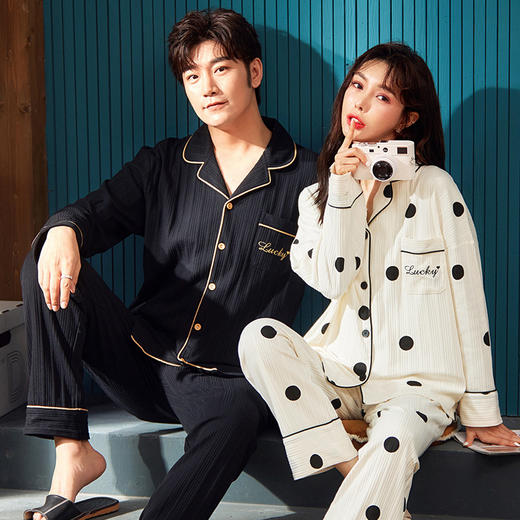 春秋款【情侣睡衣】纯棉长袖 秋冬季男士女士 可爱大码开衫家居服  商品图6