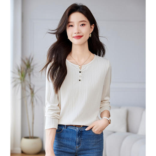 CC-QL-Y8551白色冰丝打底衫女春秋装2025新款洋气内搭薄款正肩长袖t恤上衣服 商品图0