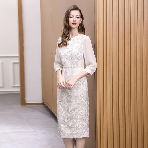 DNO-5AA1086-1新款醋酸旗袍连衣裙中长款优雅简约中国风婚宴装平时可穿礼服 商品图1