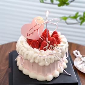 【214情人节】情侣纪念love心形草莓蛋糕