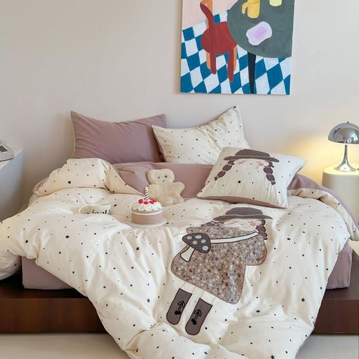 【释放每日疲惫 唤醒元气满满】全棉A类贴布绣双层纱全棉四件套纯棉亲子儿童学生宿舍床品三件套 商品图1