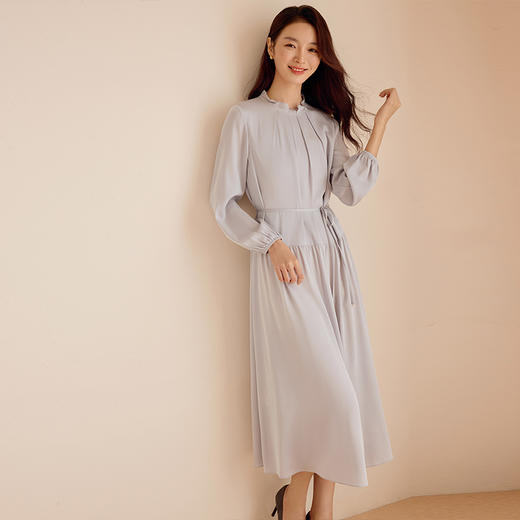 玳莎重磅真丝连衣裙2025春季新品优雅花苞领长袖中长款桑蚕丝裙子  FA35302 商品图0