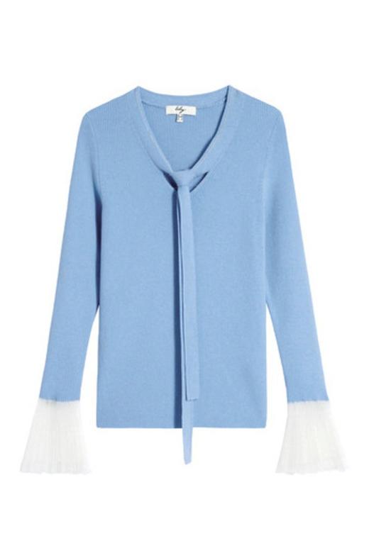 LILY 白色压褶袖口蓝色针织上衣 11610 商品图4