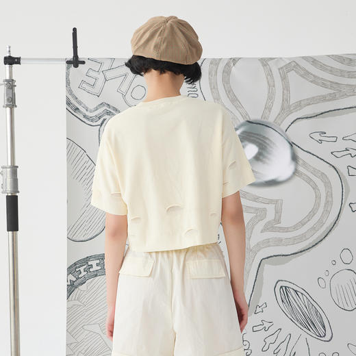 谜底短款针织衫短袖2025春季新品百搭宽松套头圆领上衣251MZ0385 商品图2