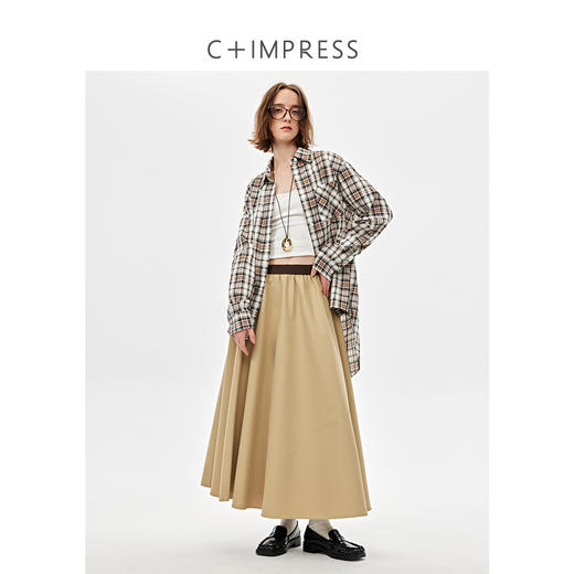 巴恩风亚麻混纺撞色翻领下摆抽绳外套/撞色腰头显瘦伞裙2025春WT2501011/BQ2501011 商品图6