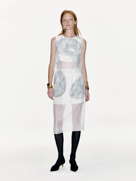 【薄雾漫步】品牌定染马蹄莲印花假两件薄纱短上衣 商品图0