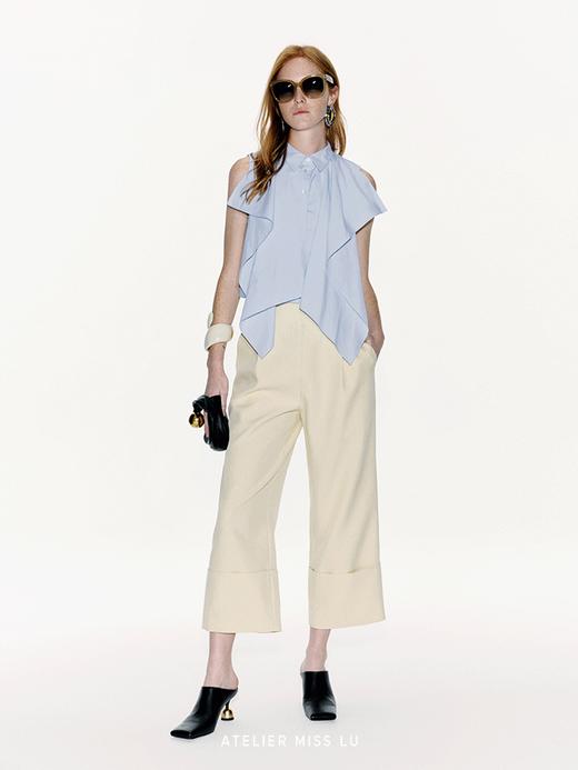 【黎明沙滩】翻折裤腿设计直筒九分裤 商品图2