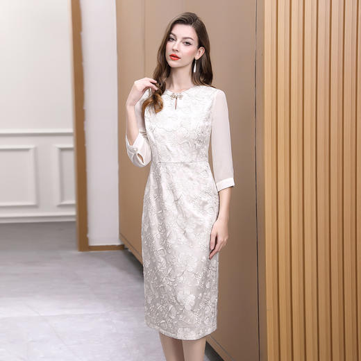 DNO-5AA1086-1新款醋酸旗袍连衣裙中长款优雅简约中国风婚宴装平时可穿礼服 商品图2