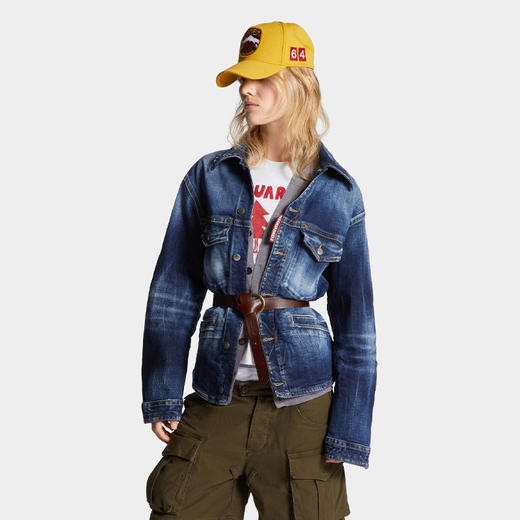 DSQUARED2 女士字母徽标标签弹力棉质牛仔外套 深蓝色 S75DL0906 S30664 470 商品图1