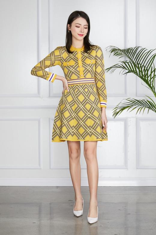 Le Malene 黄色格纹X型毛衫连衣裙 11557 商品图1