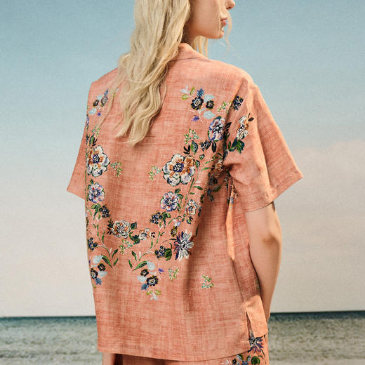 Solo seta女士海边度假风短袖短裤丝麻套装印花睡衣2025年秋季 商品图2