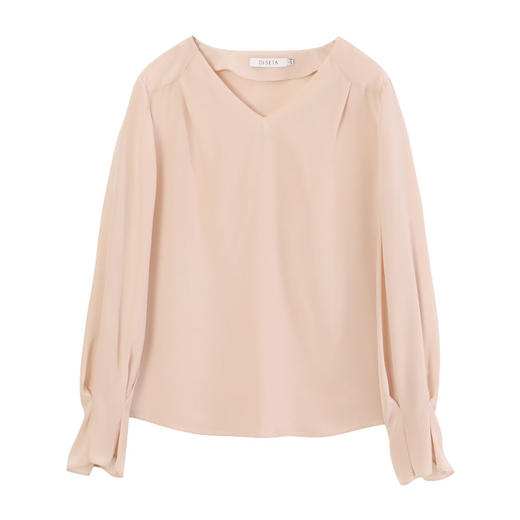 玳莎V领重磅真丝衬衣女士100%桑蚕丝宽松花瓣袖上衣2025新款春季  FA31312 商品图4