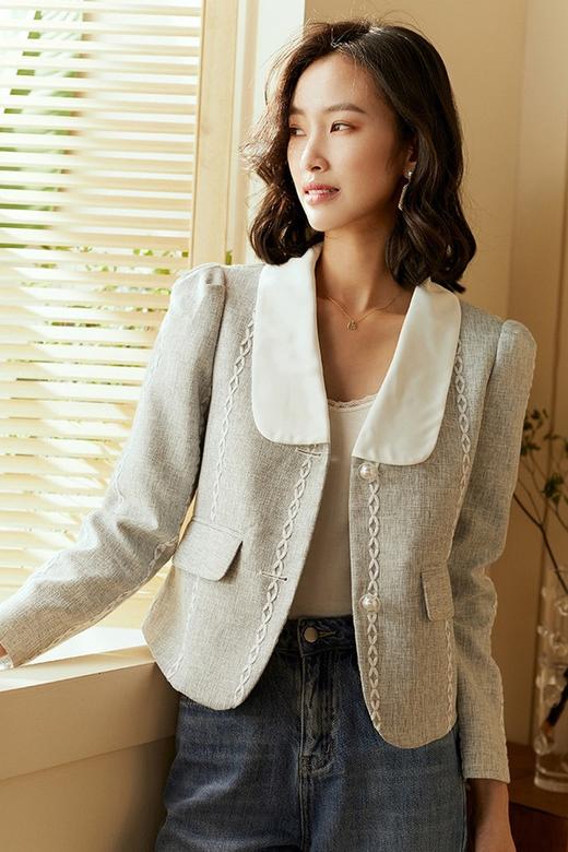 VIMLY/梵希蔓 白色提花线条西装外套 11672 商品图0