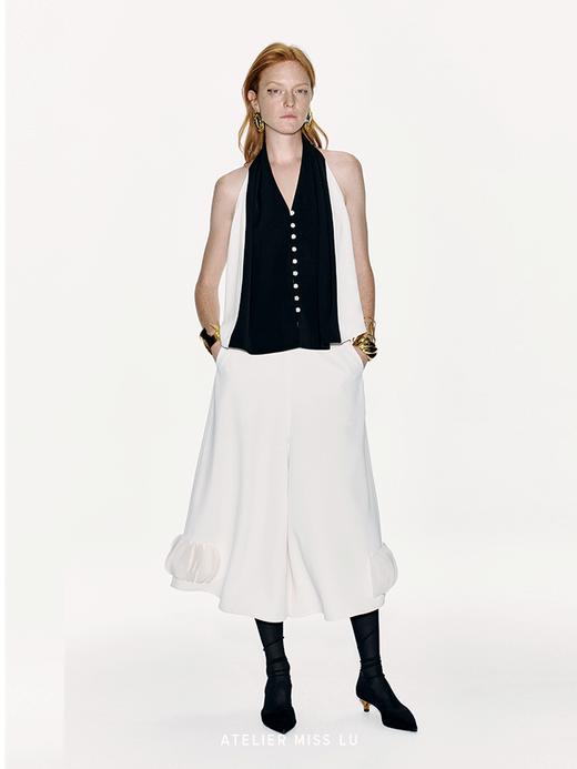 【夜未眠】撞色拼接设计露背挂脖A字马甲上衣 商品图1