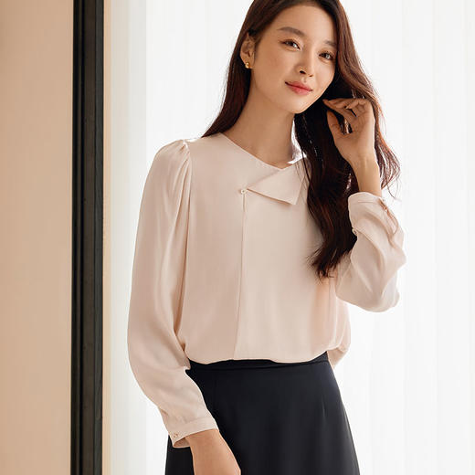 玳莎翻折领真丝衬衫女2025年春款新品宽松显瘦泡泡袖弹力双乔上衣  FA31305 商品图0