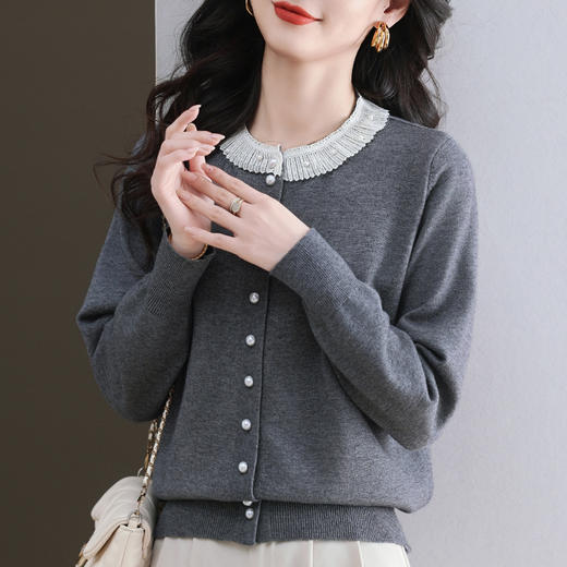 CC-11-9117小个子外套女士蕾丝花边针织开衫2025春秋装新款钉珠洋气短款上衣 商品图1