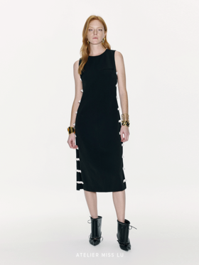 【里约艺术】双侧镂空兔耳蝴蝶结撞色拼接连衣裙