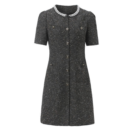 DNO-5BA1118春夏新款高端精致短袖连衣裙法式优雅气质小香风珍珠圆领裙女 商品图4