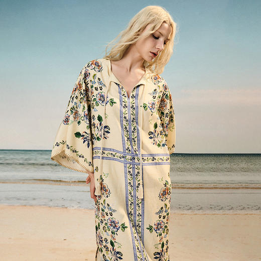 Solo seta女士海边度假风睡裙丝麻印花宽松连衣裙2025年春夏 商品图3