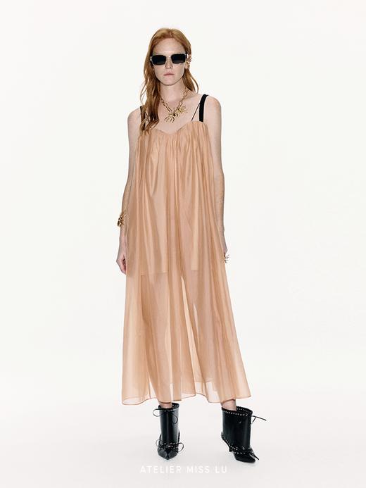 【午后西西里】爱心领几何吊带设计蓬松薄纱连衣裙 商品图2