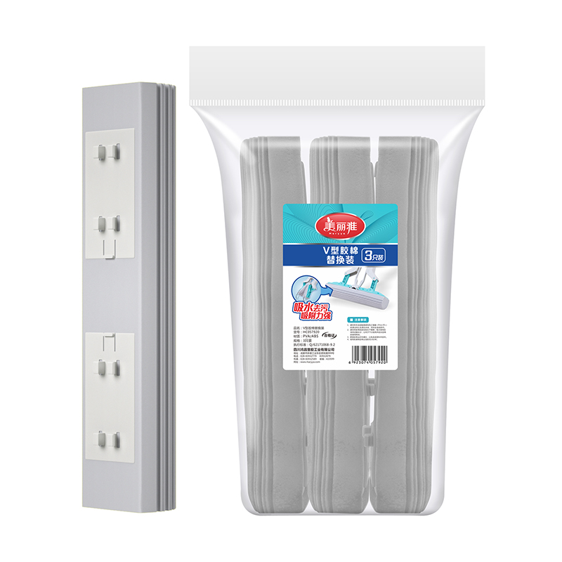【欧风/酷炫/对折挤水/四面挤水胶棉拖替换装】窄扣-美丽雅3个装V型备件