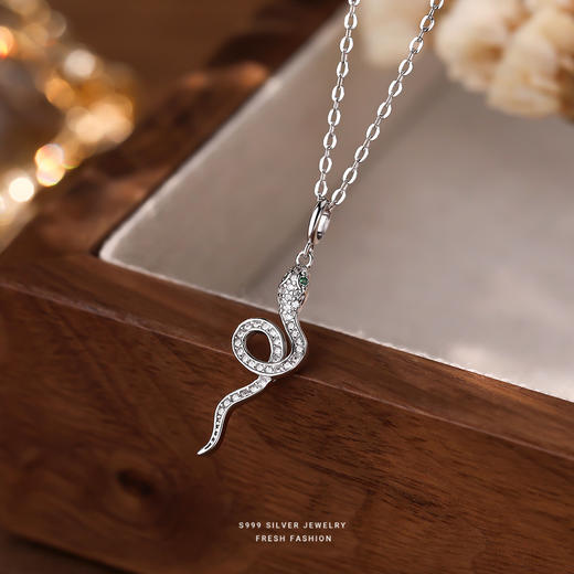【万巳如意】S999银微镶满钻小灵蛇项链【YXS-A4065】 商品图3
