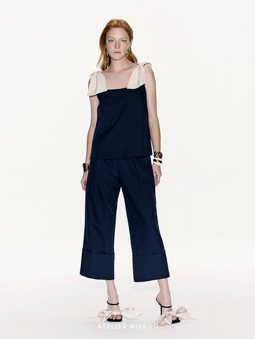 【海口浪花】翻折裤腿设计直筒九分裤 商品图0