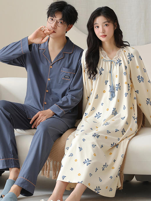 【情侣睡衣】春秋款 纯棉长袖睡裙女 秋季长款公主风家居服 男士休闲套装  商品图12