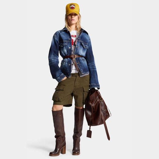 DSQUARED2 女士字母徽标标签弹力棉质牛仔外套 深蓝色 S75DL0906 S30664 470 商品图3