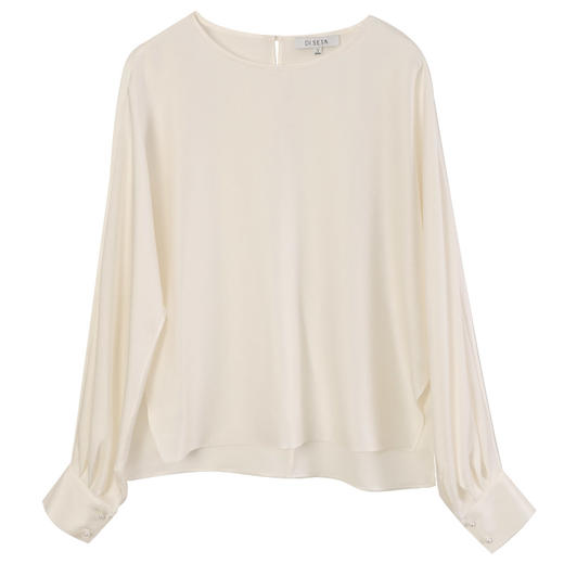 玳莎重磅真丝连肩袖衬衫女2025年春季新款气质弹力珍珠缎圆领上衣  FA31306 商品图4