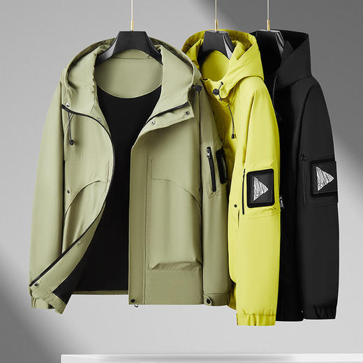 【新款DX】大依优型大码男装连帽工装潮流男士夹克外套休闲户外冲锋衣上衣胖子 商品图0