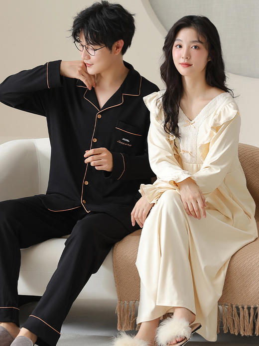 【情侣睡衣】春秋款 纯棉长袖睡裙女 秋季长款公主风家居服 男士休闲套装  商品图10