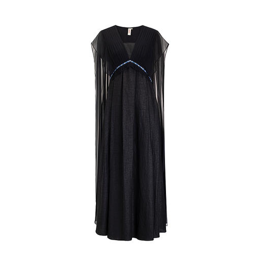 【林栖设计小店】香云纱桑蚕丝连衣裙复古绣花拼飞片2025春季新品长裙女1951022 商品图9