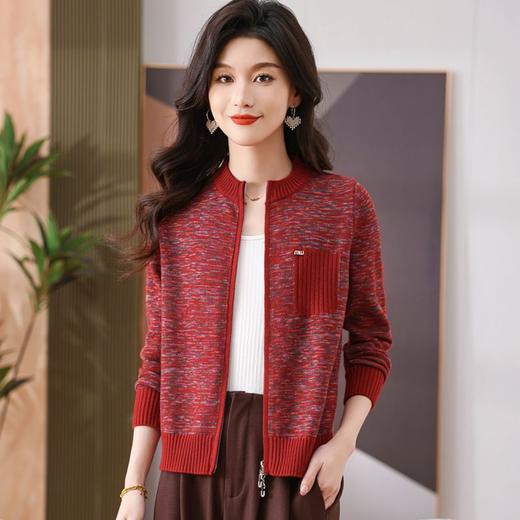 CC-103-H031新款早春拉链开衫针织衫女夹花毛衣外套宽松针织春秋外搭上衣 商品图0