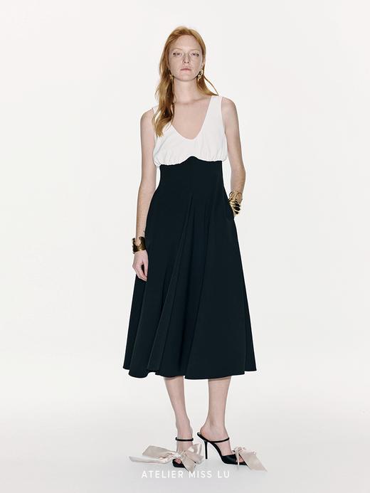 【日落维纳斯】撞色超高腰弧线拼接收腰大摆连衣裙 商品图0