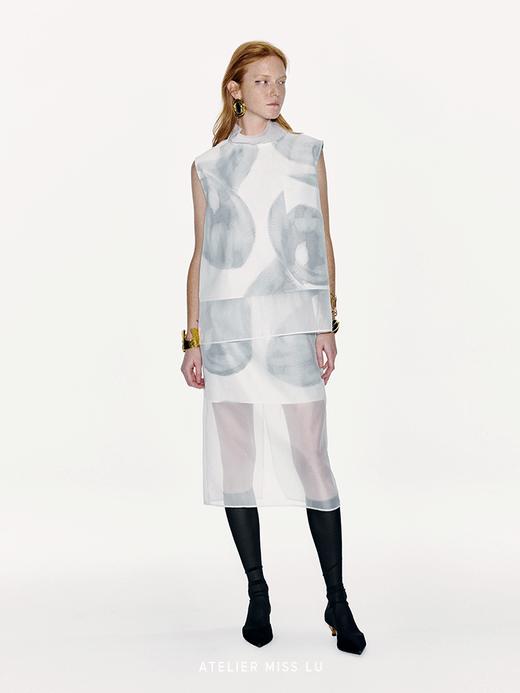 【雾中花影】品牌定染马蹄莲印花假两件薄纱半裙 商品图1