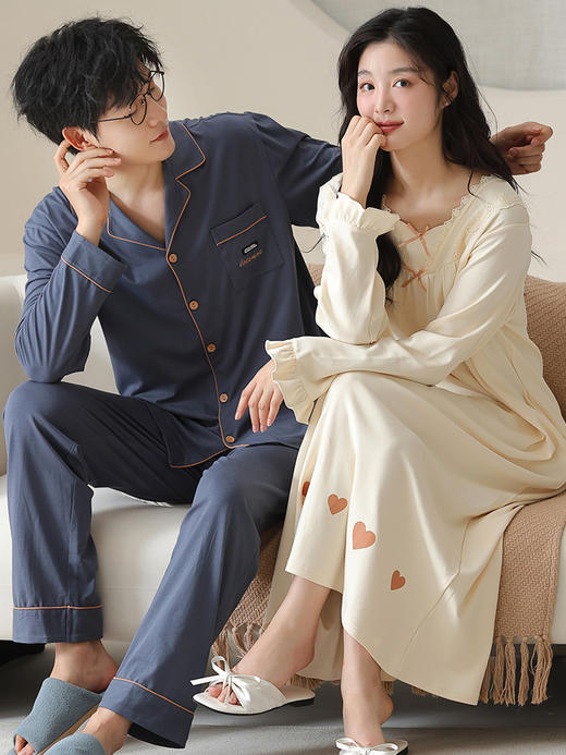 【情侣睡衣】春秋款 纯棉长袖睡裙女 秋季长款公主风家居服 男士休闲套装  商品图11