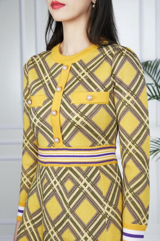 Le Malene 黄色格纹X型毛衫连衣裙 11557 商品图3