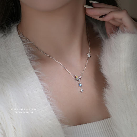 【花间见蝶】S999银月光石流苏蝴蝶结彩锆项链【YXS-A3949】 商品图3