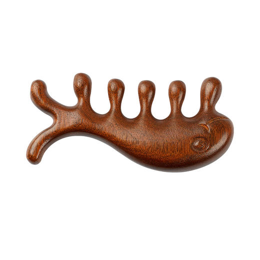 「礼盒装！金丝檀木」海豚按摩梳经络按摩檀木梳子 居家日用加厚宽齿圆头乳腺梳刮痧梳 商品图4