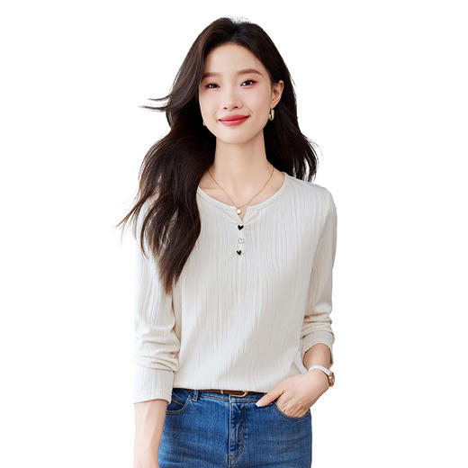 CC-QL-Y8551白色冰丝打底衫女春秋装2025新款洋气内搭薄款正肩长袖t恤上衣服 商品图4