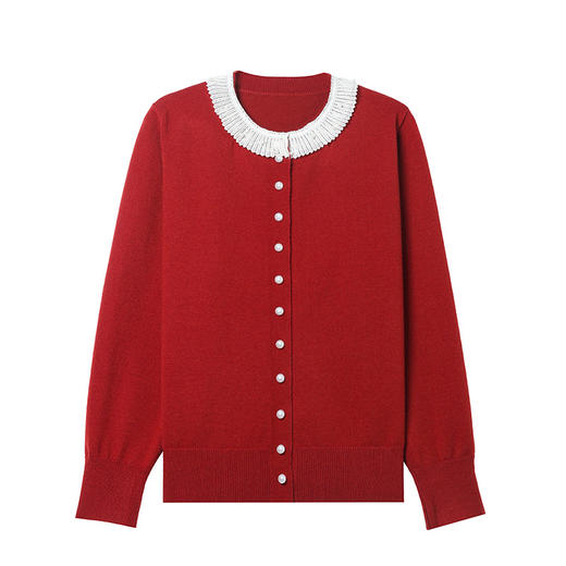 CC-11-9117小个子外套女士蕾丝花边针织开衫2025春秋装新款钉珠洋气短款上衣 商品图4