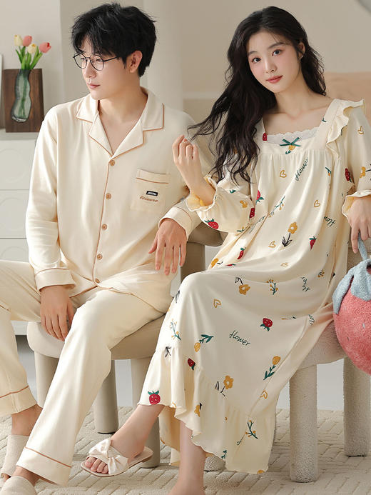 【情侣睡衣】春秋款 纯棉长袖睡裙女 秋季长款公主风家居服 男士休闲套装  商品图9