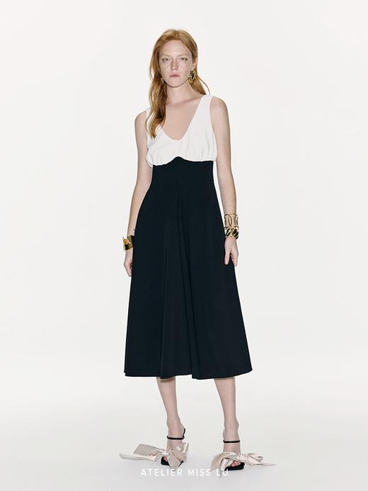 【日落维纳斯】撞色超高腰弧线拼接收腰大摆连衣裙 商品图1