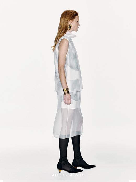 【雾中花影】品牌定染马蹄莲印花假两件薄纱半裙 商品图3